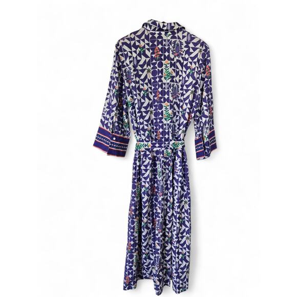 Emily Lovelock Linen Blend Midi Shirt Dress Size Large Cottagecore Scandinavian - Picture 3 of 11